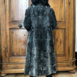 Unique Curly Persian Lamb Coat, Long, Several Shades of Gray, Size 10